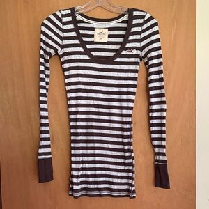 Hollister Women's Striped Long Sleeve Top - Brown and White